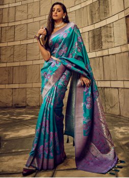 Teal Brasso Party Contemporary Saree