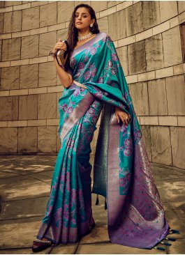 Teal Brasso Party Contemporary Saree