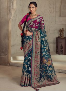 Teal Color Classic Saree