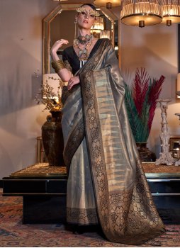 Tissue Zari Grey Classic Saree