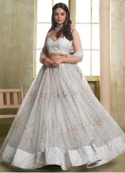 Trendy A Line Lehenga Choli Thread Net in Grey