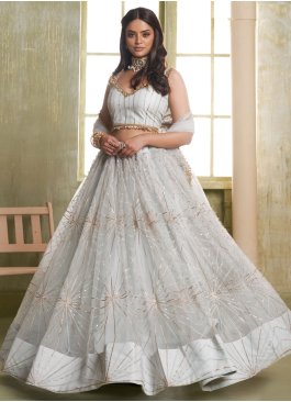 Trendy A Line Lehenga Choli Thread Net in Grey