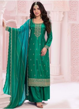 Trendy Salwar Kameez Sequins Vichitra Silk in Green
