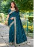 Turquoise Vichitra Silk Contemporary Saree