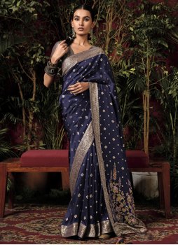Viscose Weaving Navy Blue Designer Saree