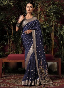 Viscose Weaving Navy Blue Designer Saree