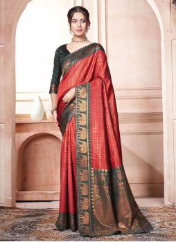 Vivacious Green and Orange Saree