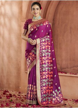 Weaving Banarasi Silk Trendy Saree in Purple