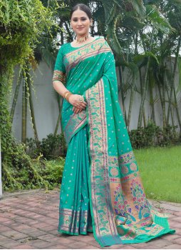 Weaving Paithni Trendy Saree in Turquoise