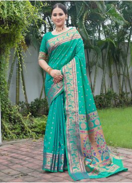 Weaving Paithni Trendy Saree in Turquoise