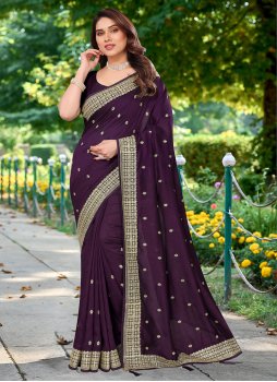 Whimsical Vichitra Silk Embroidered Saree